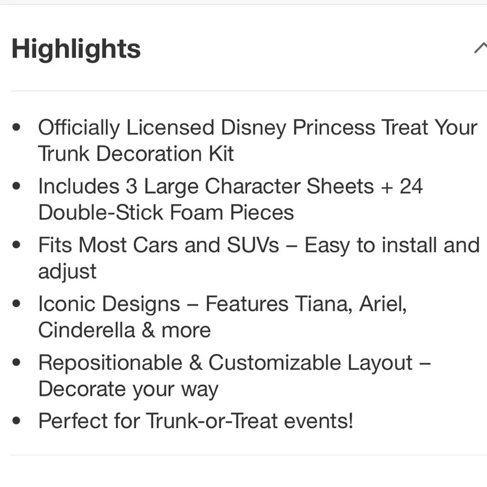 New in Box Disney Princess 24” Treat Your Trunk Decorative Prop Kit